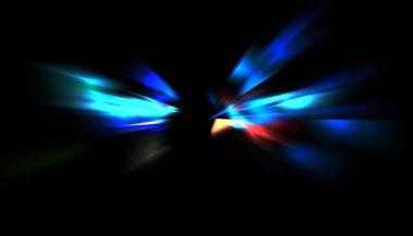 Parlayan ışıkları hareket ettirmenin havalı arka planı. Tasarımınız için canlı renkli bir portal şablonu. Işık ışınları ve hareket halindeki ışıldayan parçacıklar bir solucan deliği şekli oluşturuyor..