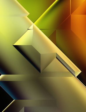 Geometrik dinamik şekiller. Gölgeli teknoloji dijital şablonu ve gradyan arka planda ışıklar. Modern basit geometrik renk gradyanı soyut arkaplan. 3B illüstrasyon. 
