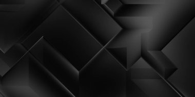 Siyah üç boyutlu geometrik arkaplan. Moda lüks minimalist tasarım. Geometrik şablon. Karanlık elementleri olan birinci sınıf soyut duvar kâğıdı. Poster, broşür, sunum, web sitesi için özel tasarım.