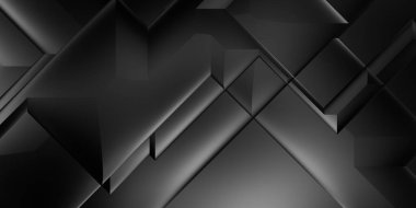 Siyah üç boyutlu geometrik arkaplan. Moda lüks minimalist tasarım. Geometrik şablon. Karanlık elementleri olan birinci sınıf soyut duvar kâğıdı. Poster, broşür, sunum, web sitesi için özel tasarım.