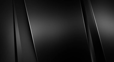 Geometrik katmanlı 3 boyutlu siyah arkaplan. Soyut koyu fütüristik duvar kağıdı. Zarif, parlak çizgili arka plan. Poster, broşür, sunum ve web sitesi için geometrik şablon tasarımı.