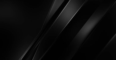 Geometrik katmanlı 3 boyutlu siyah arkaplan. Soyut koyu fütüristik duvar kağıdı. Zarif, parlak çizgili arka plan. Poster, broşür, sunum ve web sitesi için geometrik şablon tasarımı.