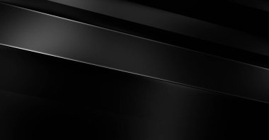 Geometrik katmanlı 3 boyutlu siyah arkaplan. Soyut koyu fütüristik duvar kağıdı. Zarif, parlak çizgili arka plan. Poster, broşür, sunum ve web sitesi için geometrik şablon tasarımı.