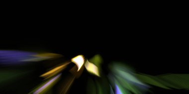 Güzel canlı renklerle enerji patlaması. Siyah arkaplanda izole edilmiş dinamik ışık ışınları. Parlayan renkli ışık parçacıklarının grafiksel 2D çizimi. Parlak tasarım şablonu.