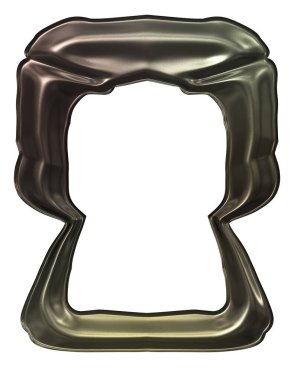 Üç boyutlu metalik illüstrasyon. Beyaz arka planda izole edilmiş fantezi çerçevesi. Davetiyeler, posterler, menü, hatıra defteri ve sunum için mükemmel. Metnin için şablon.