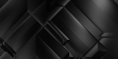 Siyah üç boyutlu geometrik arkaplan. Moda lüks minimalist tasarım. Geometrik şablon. Karanlık elementleri olan birinci sınıf soyut duvar kâğıdı. Poster, broşür, sunum, web sitesi için özel tasarım.