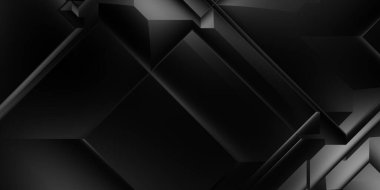 Siyah üç boyutlu geometrik arkaplan. Moda lüks minimalist tasarım. Geometrik şablon. Karanlık elementleri olan birinci sınıf soyut duvar kâğıdı. Poster, broşür, sunum, web sitesi için özel tasarım.