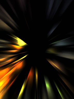 Siyah arkaplanda izole edilmiş dinamik ışık ışınları. Parlayan renkli ışık parçacıklarının grafiksel 2d çizimi.