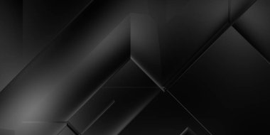 Siyah üç boyutlu geometrik arkaplan. Moda lüks minimalist tasarım. Geometrik şablon. Karanlık elementleri olan birinci sınıf soyut duvar kâğıdı. Poster, broşür, sunum, web sitesi için özel tasarım.
