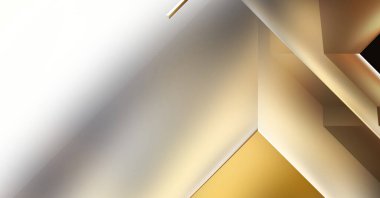 Geometrik dinamik şekiller. Gölgeli teknoloji dijital şablonu ve gradyan arka planda ışıklar. Modern basit geometrik renk gradyanı soyut arkaplan. 3B illüstrasyon. 