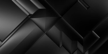 Siyah üç boyutlu geometrik arkaplan. Moda lüks minimalist tasarım. Geometrik şablon. Karanlık elementleri olan birinci sınıf soyut duvar kâğıdı. Poster, broşür, sunum, web sitesi için özel tasarım.