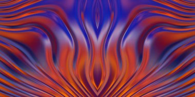 Renkli dalgalı yansıtıcı duvar kağıdının üç boyutlu çizimi. Duvar kağıdı, afiş, arkaplan, kart, kitap kapağı veya web sitesi için grafiksel illüstrasyon. Soyut parlak arkaplan.