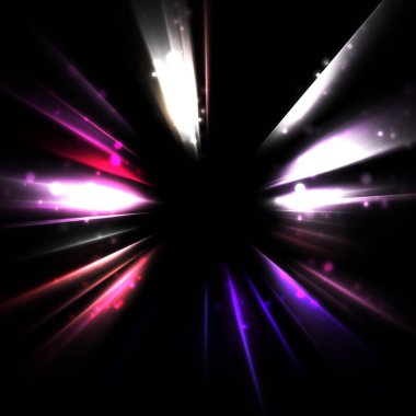 Işık huzmeleri ve parlayan parçacıkların kesiştiği güzel bir zemin. Canlı renkli ışıkların duvar kâğıdı. Parlak ışık görüntüsü.