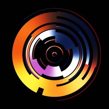 Gelecekçi hud arayüzü elementi. Soyut geometrik arkaplan. Dijital teknolojinin grafiksel çizimi siyah arkaplanda izole edildi..