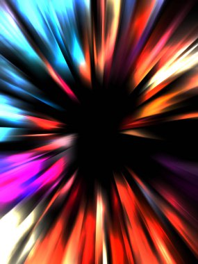 Siyah arkaplanda izole edilmiş dinamik ışık ışınları. Parlayan renkli ışık parçacıklarının grafiksel 2d çizimi.