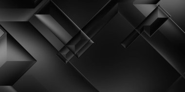 Siyah üç boyutlu geometrik arkaplan. Moda lüks minimalist tasarım. Geometrik şablon. Karanlık elementleri olan birinci sınıf soyut duvar kâğıdı. Poster, broşür, sunum, web sitesi için özel tasarım.