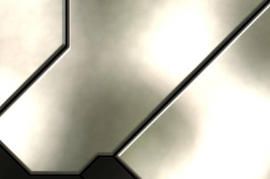 Üç boyutlu metalik doku. Uzay gemisi desenli yüzey. Aydınlık ve karanlık paneller. Fütürist soyut duvar kağıdı. Geometrik teknolojik yansıtıcı arkaplan.