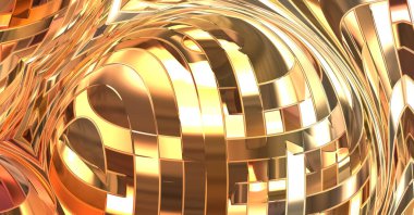 Metalik panel dokusunun 3 boyutlu çizimi. Renkli, parlak, soyut duvar kağıdı. Geometrik teknolojik parlak yansıtıcı arka plan. Yaratıcı parlak kavramsal arkaplan.