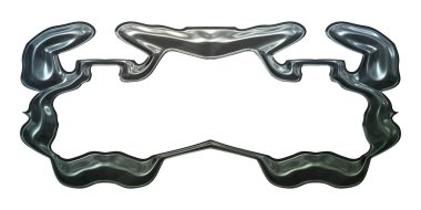 Üç boyutlu metalik illüstrasyon. Beyaz arka planda izole edilmiş fantezi çerçevesi. Davetiyeler, posterler, menü, hatıra defteri ve sunum için mükemmel. Metnin için şablon.