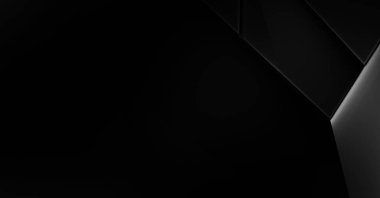 Lüks minimalist tasarım. Fütürist şablon. Karanlık elementleri olan birinci sınıf soyut duvar kâğıdı. Zarif bir zemin. Siyah üç boyutlu geometrik arkaplan. Poster, broşür, sunum için tasarım.