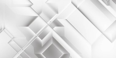 Beyaz 3d geometrik arka plan. Karanlık elementleri olan birinci sınıf soyut duvar kâğıdı. Poster, broşür, sunum ve web sitesi için özel tasarım. Moda lüks minimalist tasarım. Geometrik şablon. 