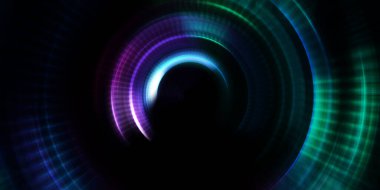 Parlayan neon ışıkları. Parlak sunum tasarım şablonu. Fotoğraf makinesi konsepti. Soyut arkaplan. Dönen ışık ışınları. Hareketli kavramsal duvar kağıdı. Grafik dijital illüstrasyon. 