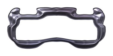 Üç boyutlu metalik illüstrasyon. Beyaz arka planda izole edilmiş fantezi çerçevesi. Davetiyeler, posterler, menü, hatıra defteri ve sunum için mükemmel. Metnin için şablon.