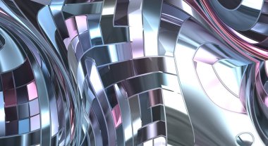 Metalik panel dokusunun 3 boyutlu çizimi. Renkli, parlak, soyut duvar kağıdı. Geometrik teknolojik parlak yansıtıcı arka plan. Yaratıcı parlak kavramsal arkaplan.