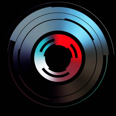 Gelecekçi hud arayüzü elementi. Soyut geometrik arkaplan. Dijital teknolojinin grafiksel çizimi siyah arkaplanda izole edildi..