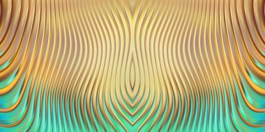 Renkli dalgalı yansıtıcı duvar kağıdının üç boyutlu çizimi. Duvar kağıdı, afiş, arkaplan, kart, kitap kapağı veya web sitesi için grafiksel illüstrasyon. Soyut parlak arkaplan.