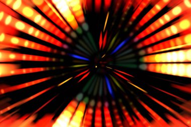 Siyah arkaplanda dönen ışık gösterisi. Lüks çizgiler. Parlak kıvrımlı duvar kağıdı. Uzay tüneli. Dönen ışık çemberi ya da maytap izi. Parlak konsept çizimi.