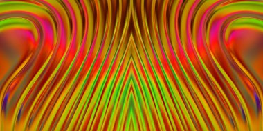 Renkli dalgalı yansıtıcı duvar kağıdının üç boyutlu çizimi. Duvar kağıdı, afiş, arkaplan, kart, kitap kapağı veya web sitesi için grafiksel illüstrasyon. Soyut parlak arkaplan.