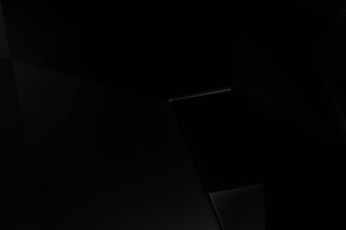 Lüks minimalist tasarım. Fütürist şablon. Karanlık elementleri olan birinci sınıf soyut duvar kâğıdı. Zarif bir zemin. Siyah üç boyutlu geometrik arkaplan. Poster, broşür, sunum için tasarım.