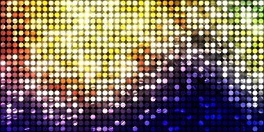 Parlayan ışıklar siyah arka planda parti izleri. Sahne veya stadyum ışıklarının dijital illüstrasyonu. Parlak desenli duvar kağıdı. Sahne ışıkları ile renkli ışıkların ihtişamlı arkaplanı.