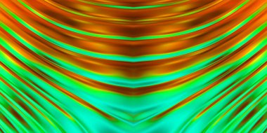 Renkli dalgalı yansıtıcı duvar kağıdının üç boyutlu çizimi. Duvar kağıdı, afiş, arkaplan, kart, kitap kapağı veya web sitesi için grafiksel illüstrasyon. Soyut parlak arkaplan.