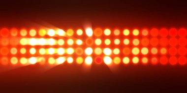 Parlak desenli duvar kağıdı. Sahne ışıkları olan renkli ışıkların ihtişamlı arkaplanı. Parlayan ışıklar siyah arka planda parti izleri. Sahne veya stadyum ışıklarının dijital illüstrasyonu. 