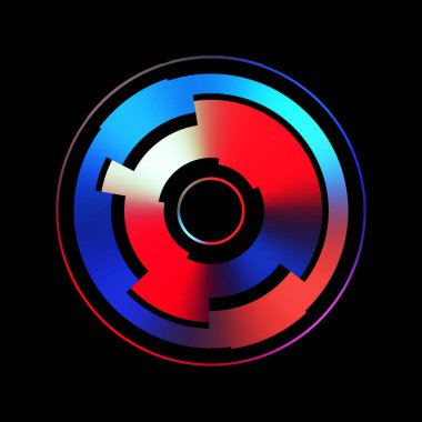 Gelecekçi hud arayüzü elementi. Soyut geometrik arkaplan. Dijital teknolojinin grafiksel çizimi siyah arkaplanda izole edildi..