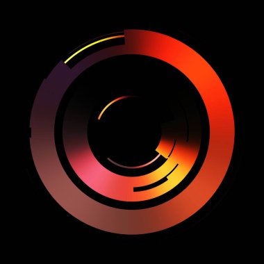 Gelecekçi hud arayüzü elementi. Soyut geometrik arkaplan. Dijital teknolojinin grafiksel çizimi siyah arkaplanda izole edildi..