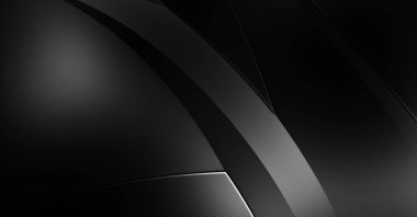 Siyah kıvrımlı yüzey. 3 boyutlu illüstrasyon. Soyut fütüristik geçmiş. Minimalist geometrik kapak tasarımı. Çarpık siyah çizgiler. Lüks dokuma duvar kağıdı. Zarif arkaplan.
