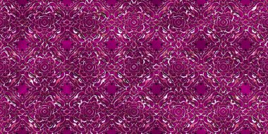 Renkli kumaş arka planında moda tarzında gümüş örgü süsü olan lüks, kusursuz bir şablon. Duvar kağıtları ve tekstil baskısı için tasarım. Lüks, ışıl ışıl metalimsi fantezi dokusu.