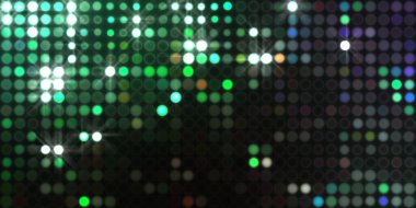 Parlak desenli duvar kağıdı. Sahne ışıkları olan renkli ışıkların ihtişamlı arkaplanı. Parlayan ışıklar siyah arka planda parti izleri. Sahne veya stadyum ışıklarının dijital illüstrasyonu. 