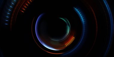 Fotoğraf makinesi konsepti. Soyut arkaplan. Dönen ışık ışınları. Hareketli kavramsal duvar kağıdı. Grafik dijital illüstrasyon. Parlayan neon ışıkları. Parlak sunum tasarım şablonu.