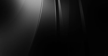 Siyah kıvrımlı yüzey. 3 boyutlu illüstrasyon. Soyut fütüristik geçmiş. Minimalist geometrik kapak tasarımı. Çarpık siyah çizgiler. Lüks dokuma duvar kağıdı. Zarif arkaplan.