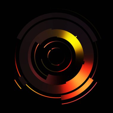 Gelecekçi hud arayüzü elementi. Soyut geometrik arkaplan. Dijital teknolojinin grafiksel çizimi siyah arkaplanda izole edildi..