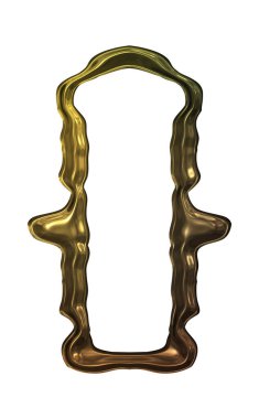 Üç boyutlu metalik illüstrasyon. Beyaz arka planda izole edilmiş fantezi çerçevesi. Davetiyeler, posterler, menü, hatıra defteri ve sunum için mükemmel. Metnin için şablon.