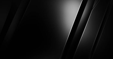 Geometrik katmanlı 3 boyutlu siyah arkaplan. Soyut koyu fütüristik duvar kağıdı. Zarif, parlak çizgili arka plan. Poster, broşür, sunum ve web sitesi için geometrik şablon tasarımı.