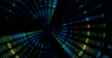 Siyah arkaplanda dönen ışık gösterisi. Lüks çizgiler. Parlak kıvrımlı duvar kağıdı. Uzay tüneli. Dönen ışık çemberi ya da maytap izi. Parlak konsept çizimi.