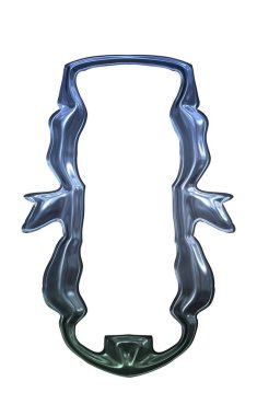 Üç boyutlu metalik illüstrasyon. Beyaz arka planda izole edilmiş fantezi çerçevesi. Davetiyeler, posterler, menü, hatıra defteri ve sunum için mükemmel. Metnin için şablon.