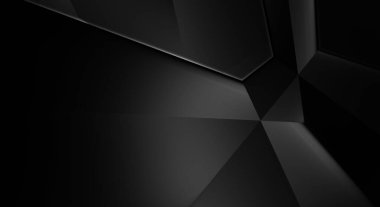 Lüks minimalist tasarım. Fütürist şablon. Karanlık elementleri olan birinci sınıf soyut duvar kâğıdı. Zarif bir zemin. Siyah üç boyutlu geometrik arkaplan. Poster, broşür, sunum için tasarım.