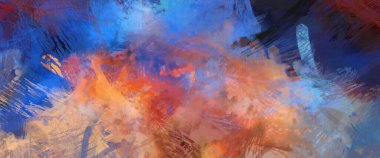 Soyut arkaplanda pürüzlü fırça darbeleri. Fırça boyası. Renkli boya darbeleri. Eşsiz duvar sanatı. Tuvaldeki modern sanat. Renkli çağdaş sanat eserleri.